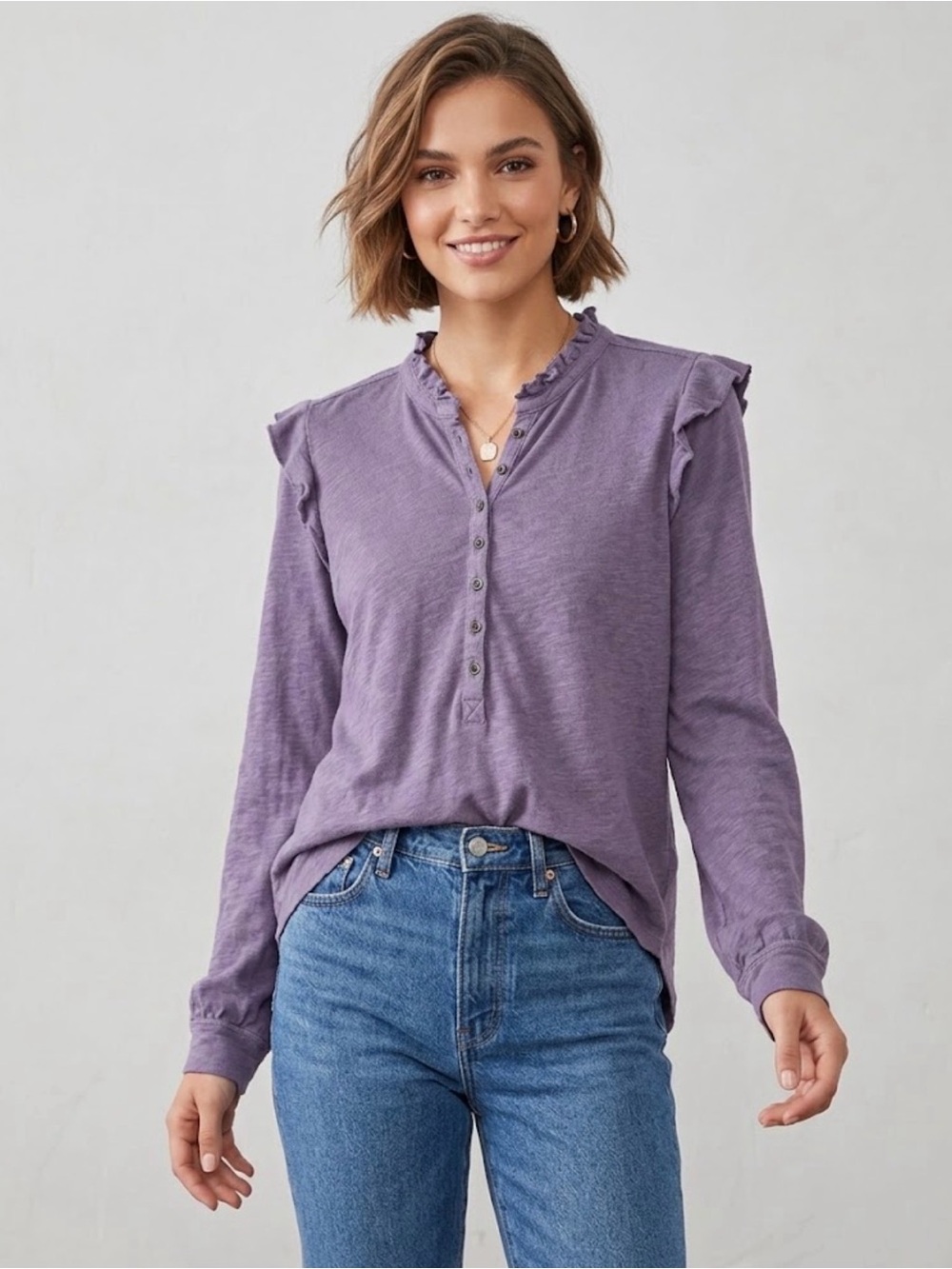 Pilcro Washed Ruffle Henley Top